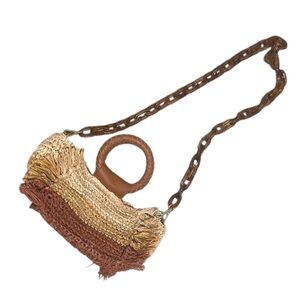 Laggo straw woven ombre Crossbody Bag with removable Chain Strap
